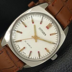 Vintage 1987 Citizen Manual Mens Silver Watch & White accents
